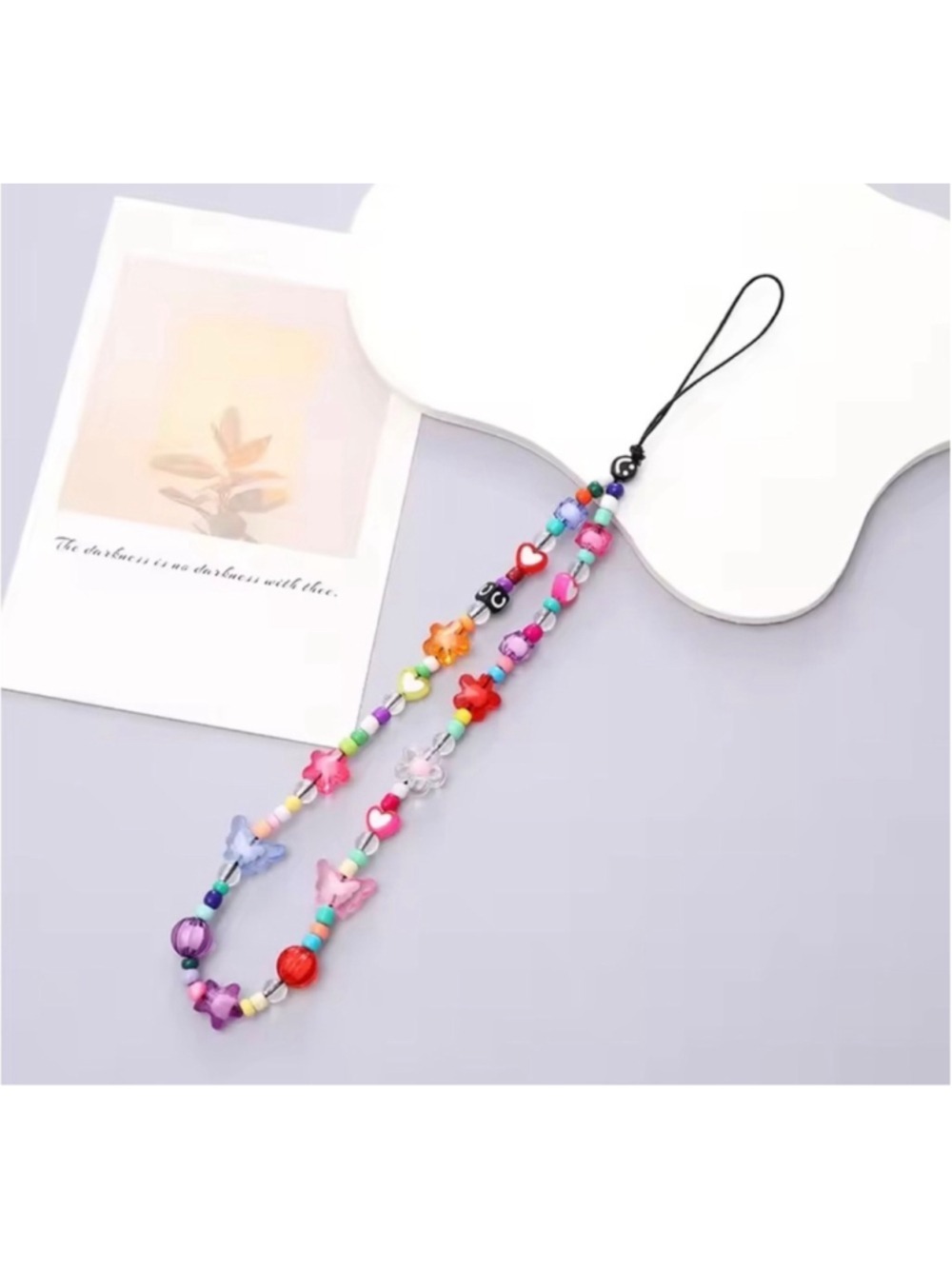 Colorful Beaded Butterfly Heart Phone Charm Wrist Strap